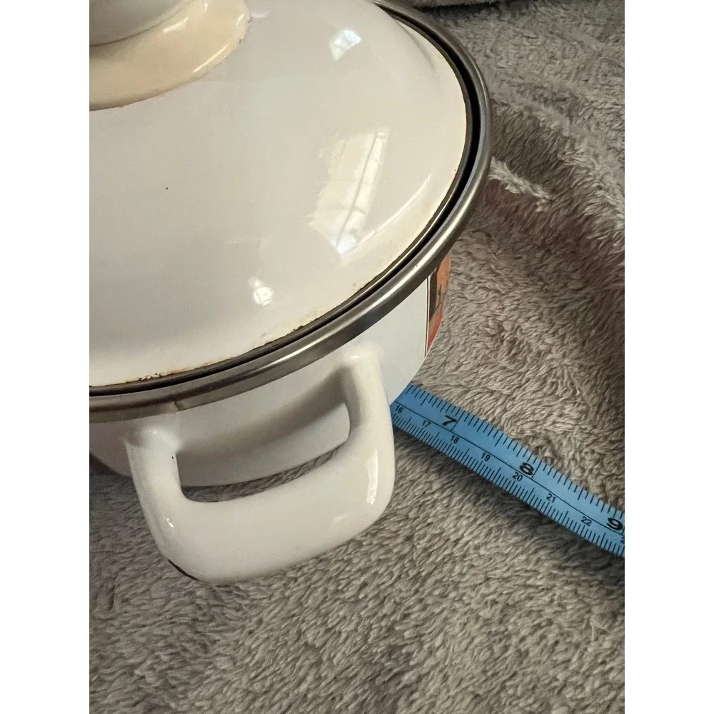 Villeroy & Boch Naif‎ Enamel Pot w/ Lid Double Handle Folk Art Laplau Germany